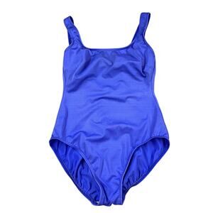 Lands’ End Women’s Swimsuit Size 10 Blue One Piece Slimming Scoop Back Shelf Bra